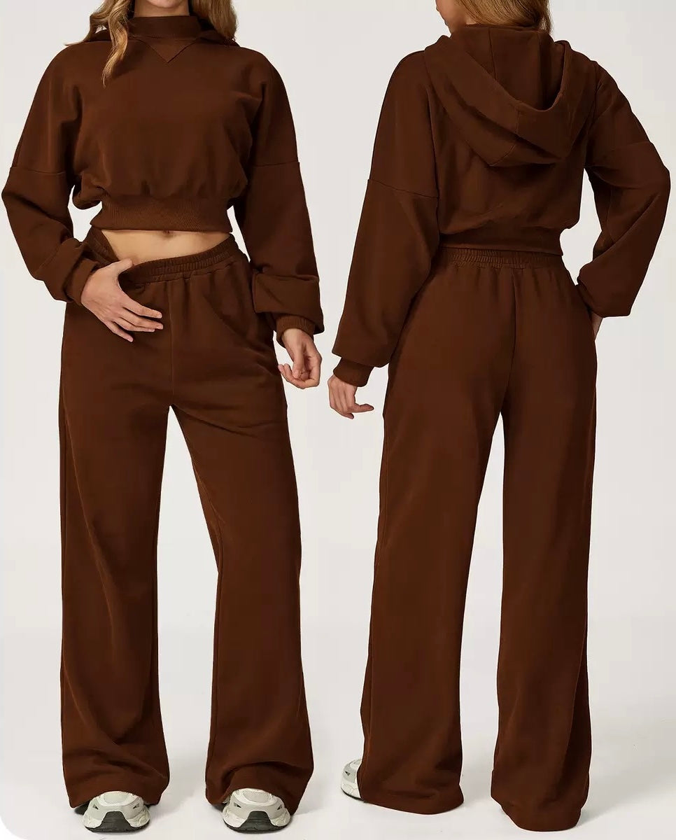 Chocolate 2pc Cropped Wide Leg Travel set (Cotton)