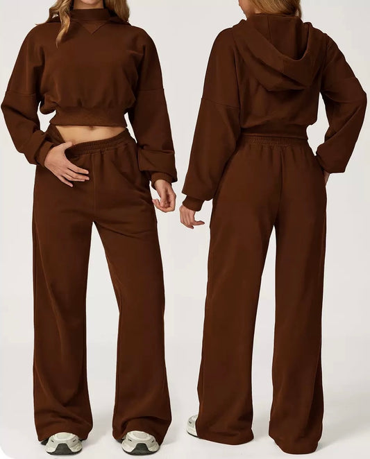 Chocolate 2pc Cropped Wide Leg Travel set (Cotton)