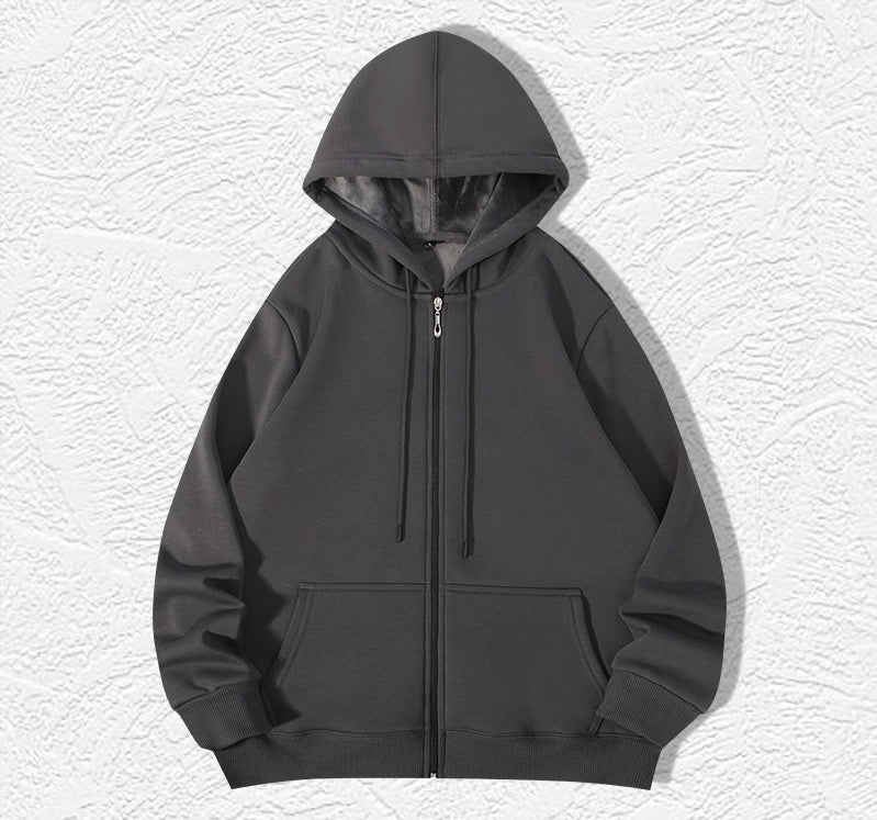 Dark Grey Zip Hoodie (Heavy Cotton & Wool)