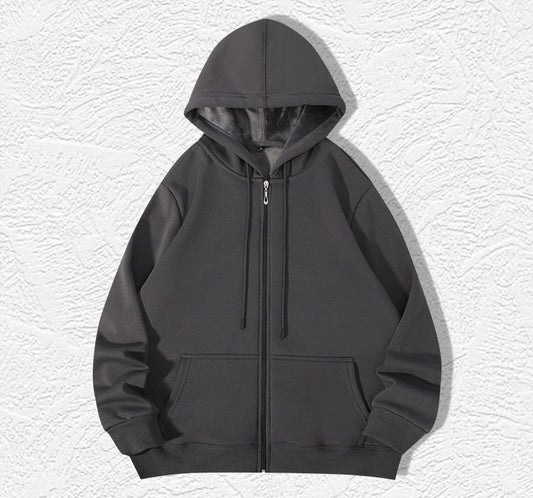 Dark Grey Zip Hoodie (Heavy Cotton & Wool)