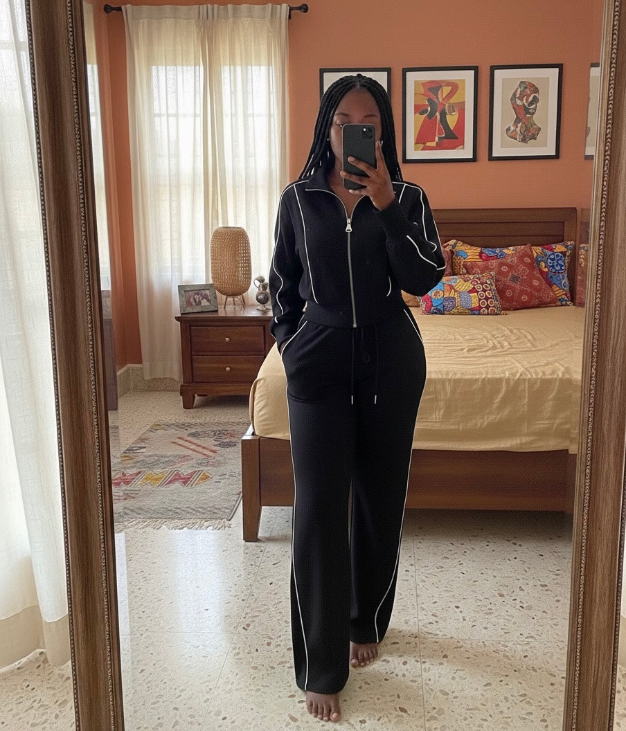Black Wideleg Track Suit (Cotton/Poly)