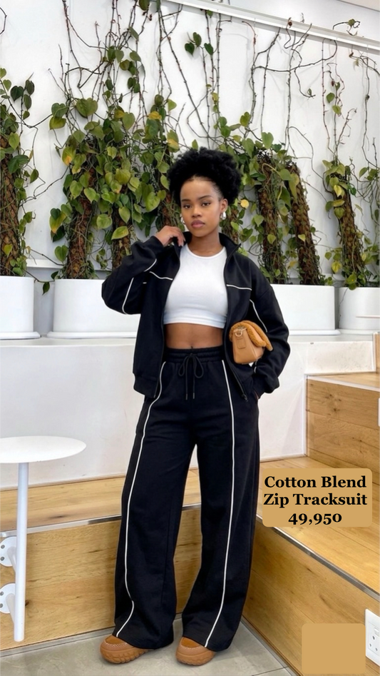 Black thin line 2pc zip Tracksuit Set(Cotton Blend)