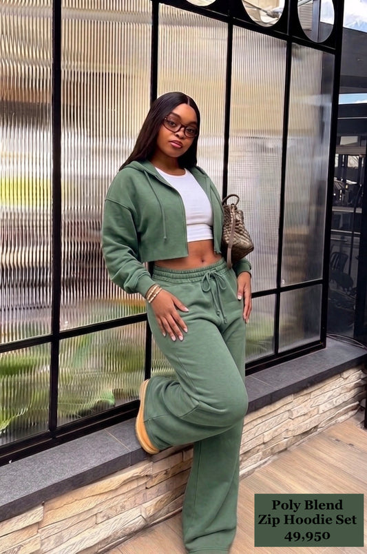 Lake Green 2pc Zip Hoodie Set(Polyester & Wool)