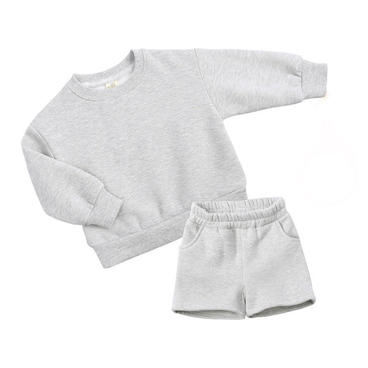 Light grey Heavy Cotton Sweatshirt & Shorts (Kids Set)