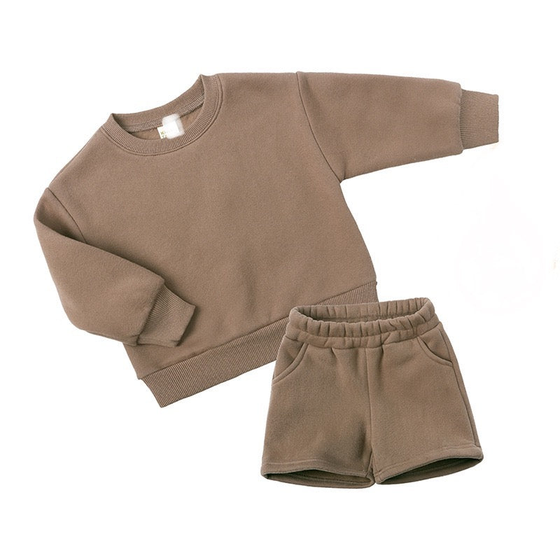 Brown Heavy Cotton Sweatshirt & Shorts (Kids Set)