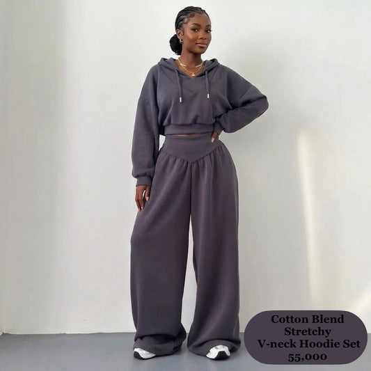 Dark Grey Vneck Hoodie 2pc set (Cotton Blend)