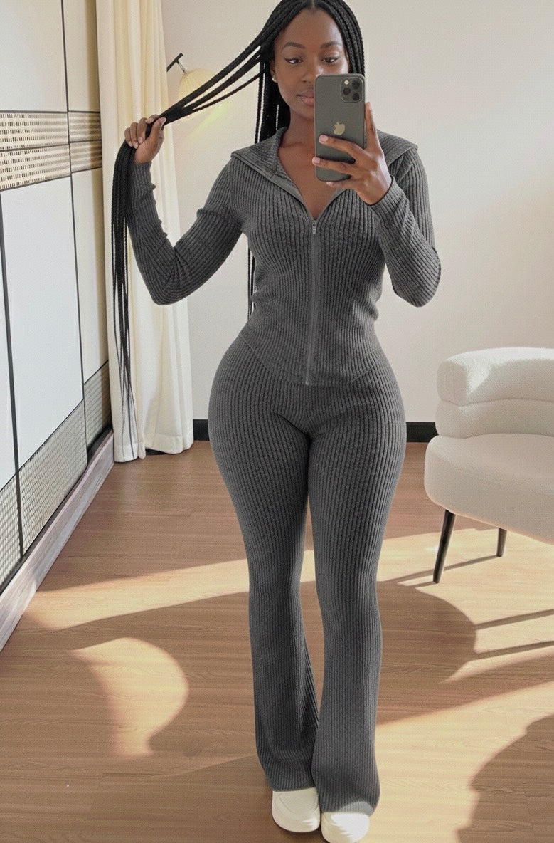 Stretchy Dark Grey Corduroy Corset Wideleg Set