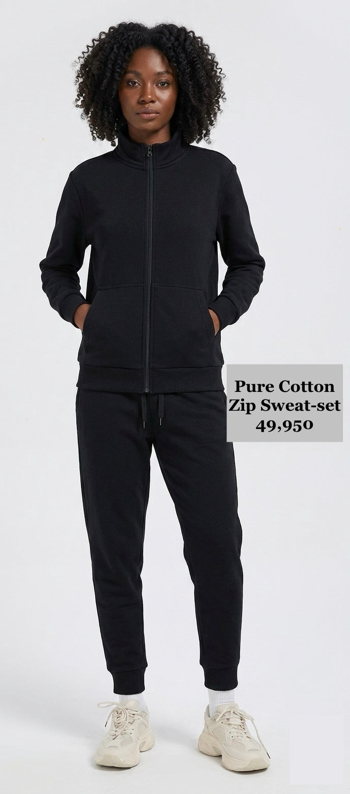 Black 2pc Zip Sweatset (Pure Cotton)