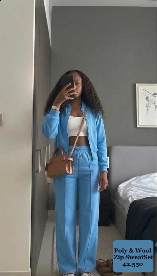 Steel Blue 2pc zip SweatSet (Poly Blend)