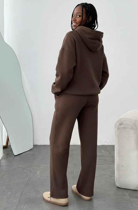 Dark Chocolate 2pc Wide-Leg Set(Polyester & Wool)