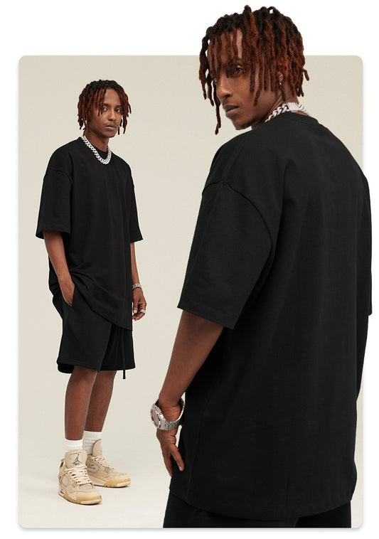 305gsm Black Tshirt & Black Shorts 2pc Set (Heavy Cotton)