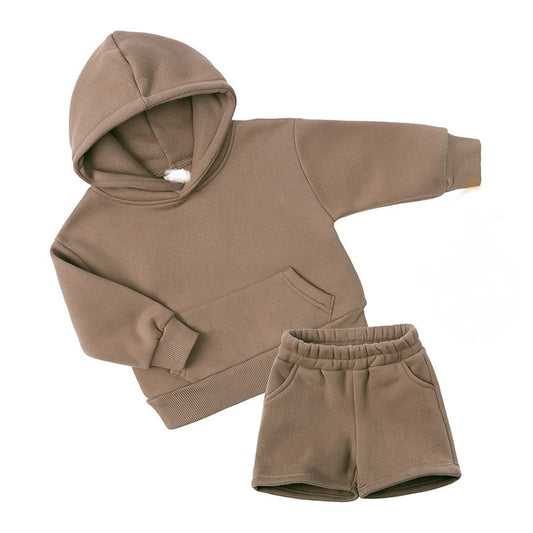 Brown Heavy Cotton Hoodie & Shorts (Kids Set)