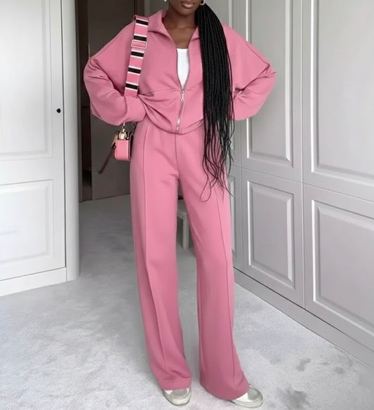 Pink 2pc Zip Set(Cotton/Polyester & Wool)