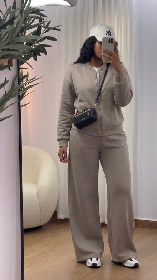 Taupe Grey 2pc Zip SweatSet(Cotton/Polyester & Wool)