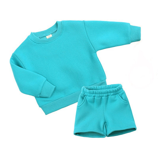 Turquoise Blue Heavy Cotton Sweatshirt & Shorts (Kids Set)