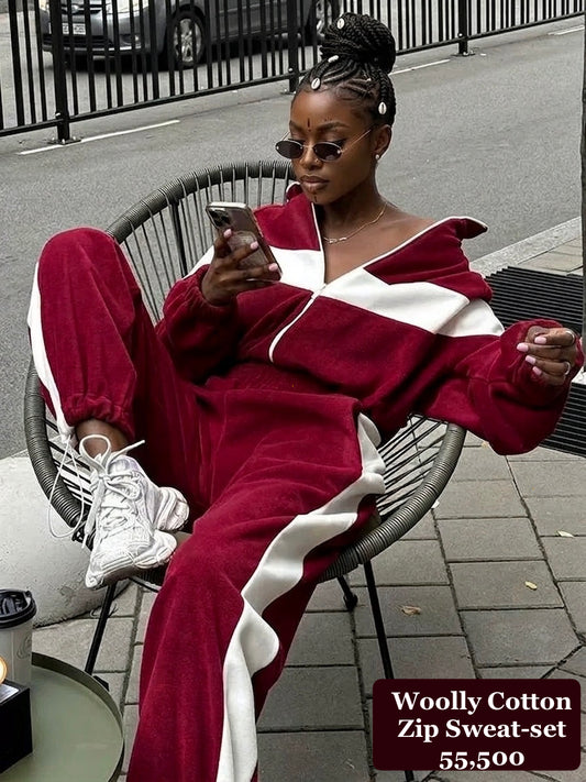 Maroon & White 2pc zip Tracksuit (Cotton Wool)