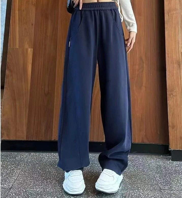 Extra Thick Navyblue Cotton Wide-leg Sweat-pant (Wool)