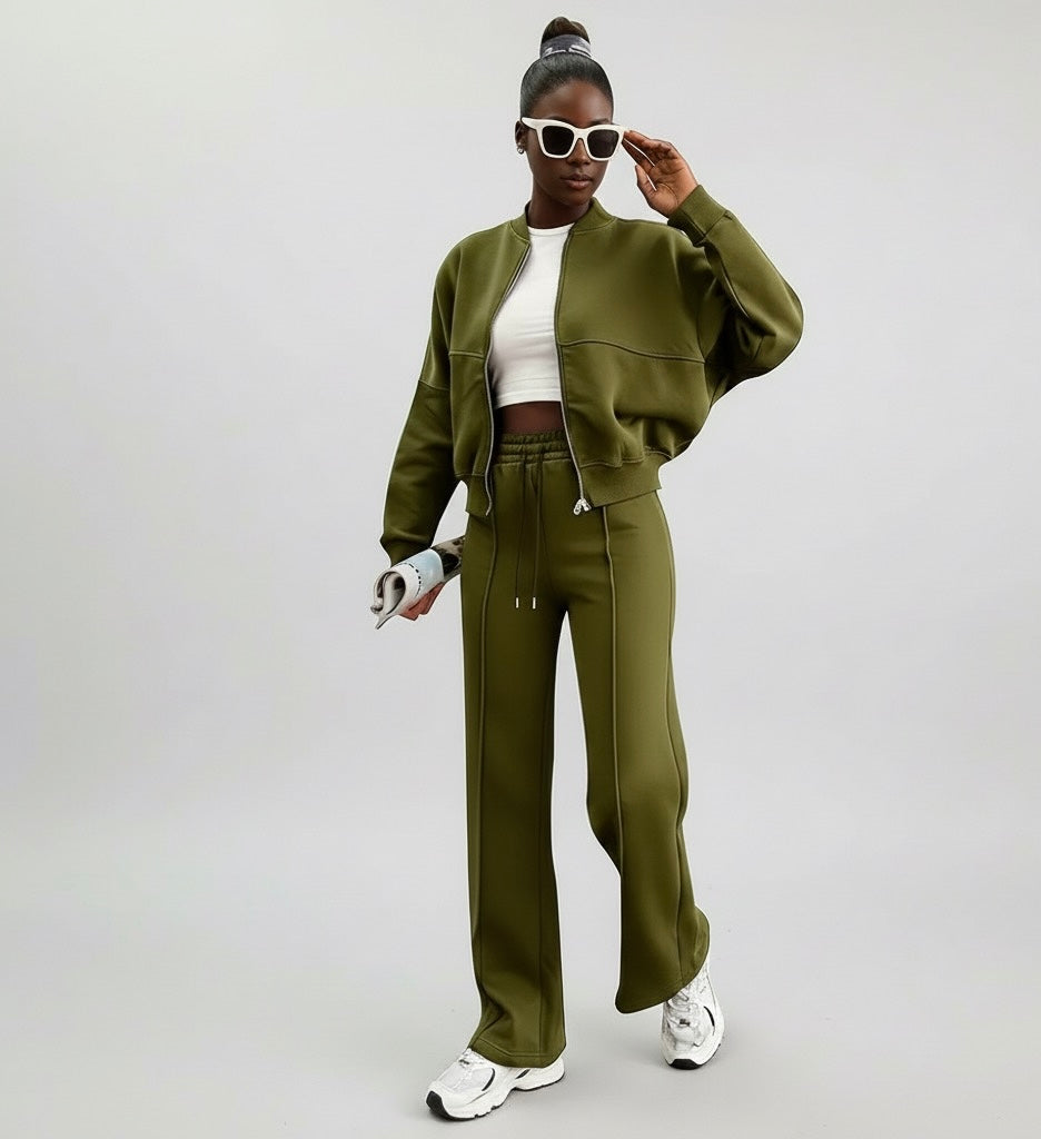 Army Green 2pc Zip Set(Cotton/Polyester & Wool)