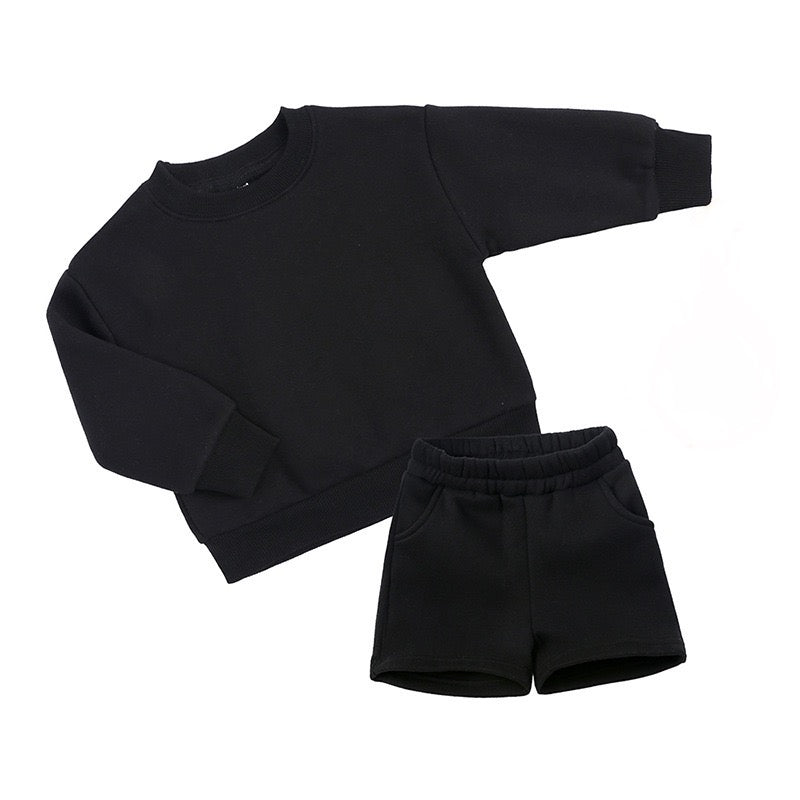 Black Heavy Cotton Sweatshirt & Shorts (Kids Set)