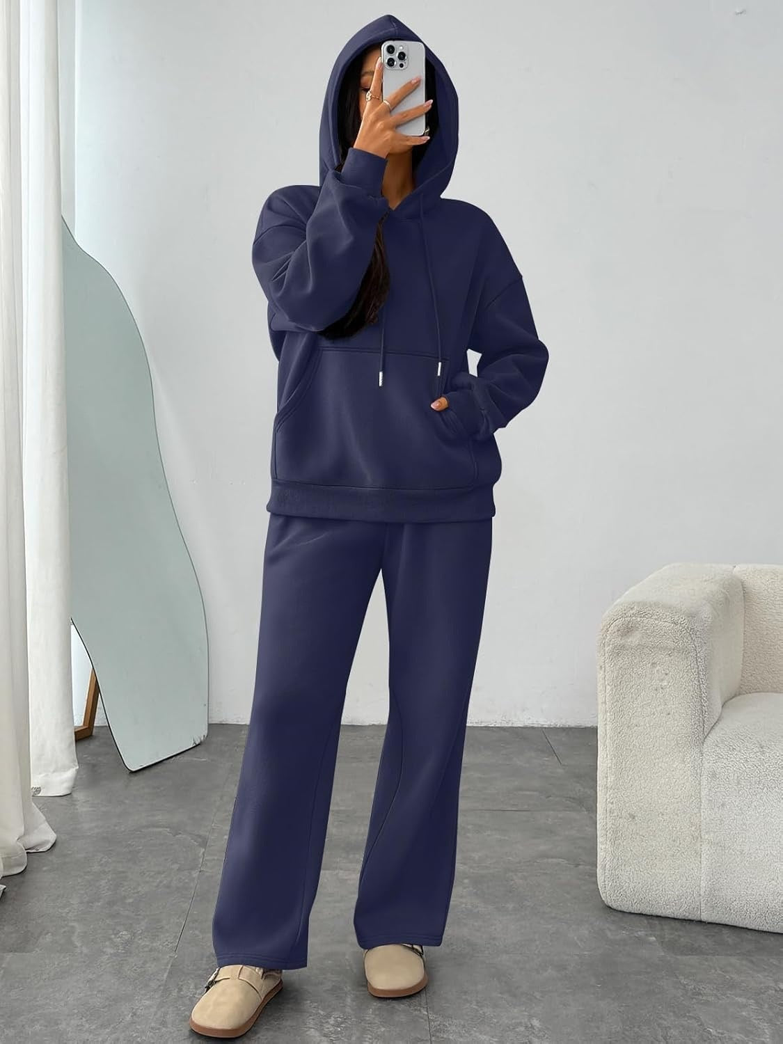 Navyblue 2pc Wide-Leg Set(Polyester & Wool)