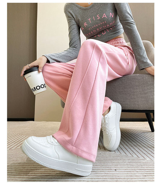 Pink Cotton Wide-leg Sweat-pant