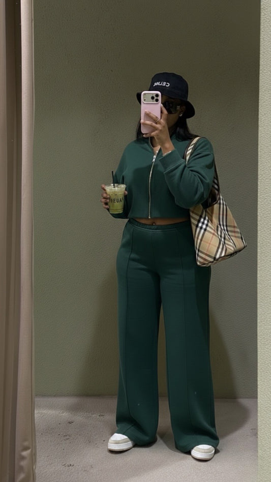 Forest Green 2pc Zip Set(Cotton Blend)