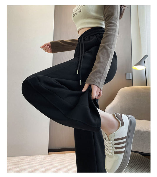 Black Cotton Wide-leg Sweat-pant