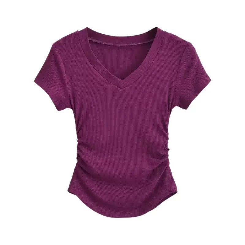 Dragon Fruit Ribbed V-neck Compression T-shirt