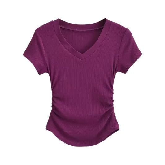 Dragon Fruit Ribbed V-neck Compression T-shirt