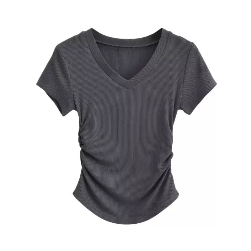 Dark grey Ribbed V-neck Compression T-shirt