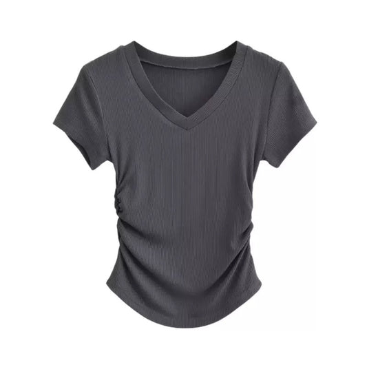 Dark grey Ribbed V-neck Compression T-shirt