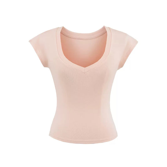 Apricot peach V-neck Compression T-shirt