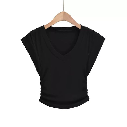 Black V-neck V-sleeve Compression T-shirt
