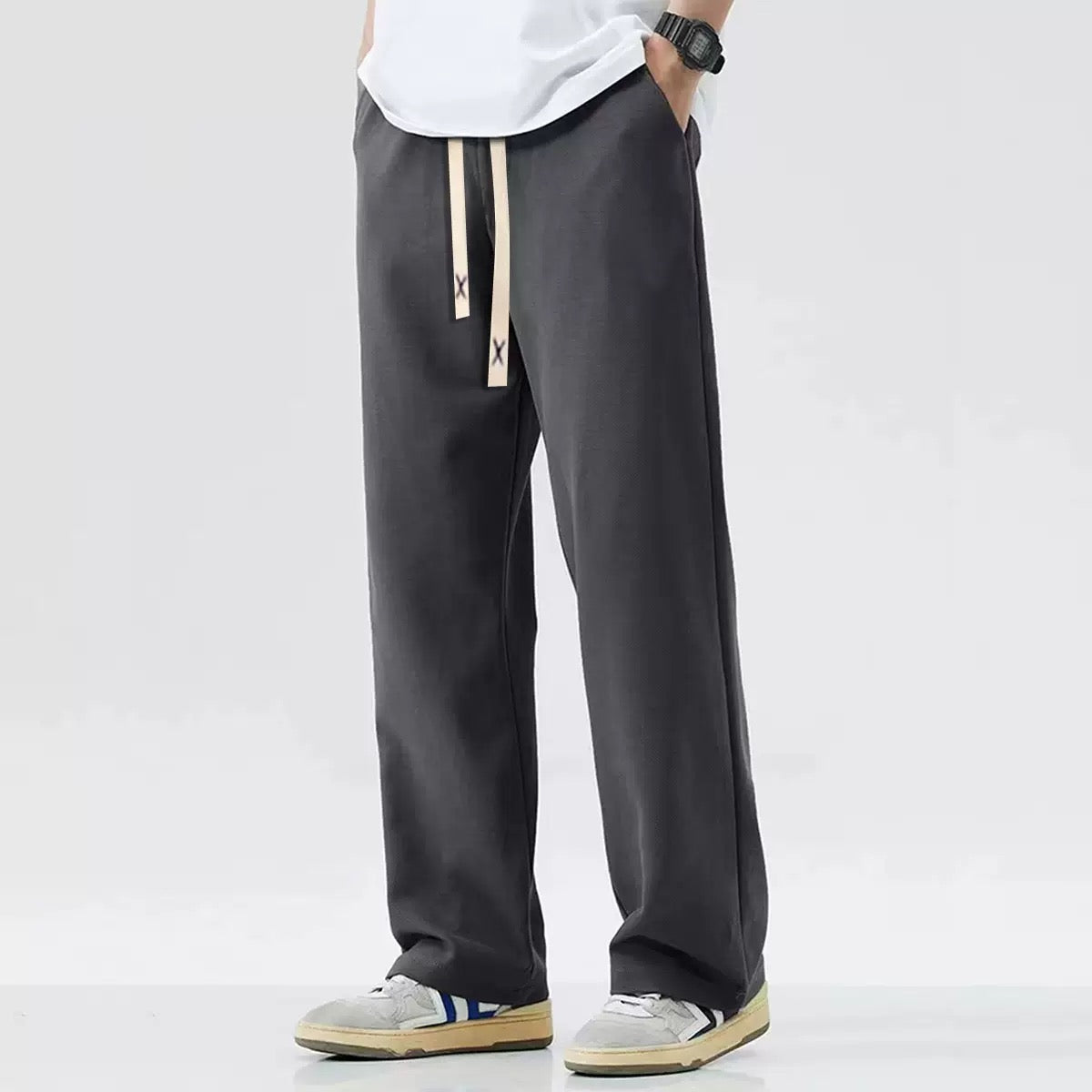 Dark grey Wide-leg polyester Sweatpant