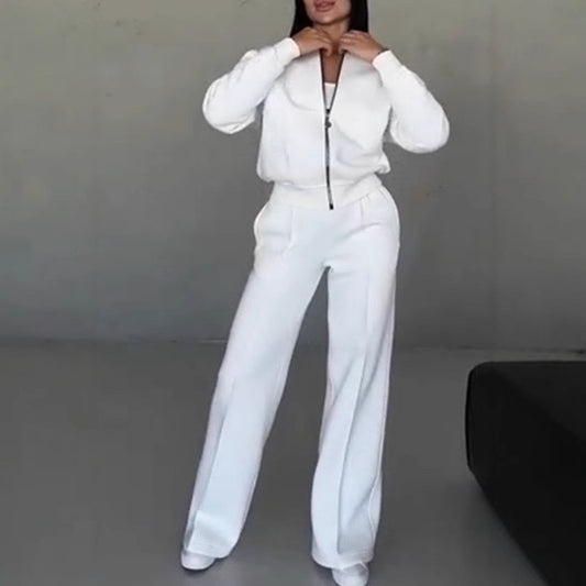 White 2pc Zip Set(Polyester & Wool)