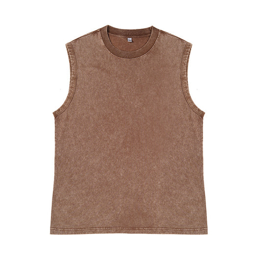 260gsm Brown Stone/Acid-washed Armless T-shirt