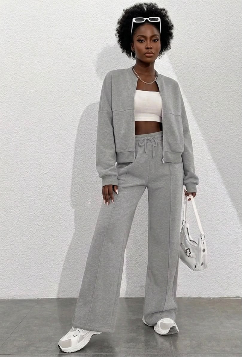 Grey 2pc Zip Set(Cotton/Polyester & Wool)