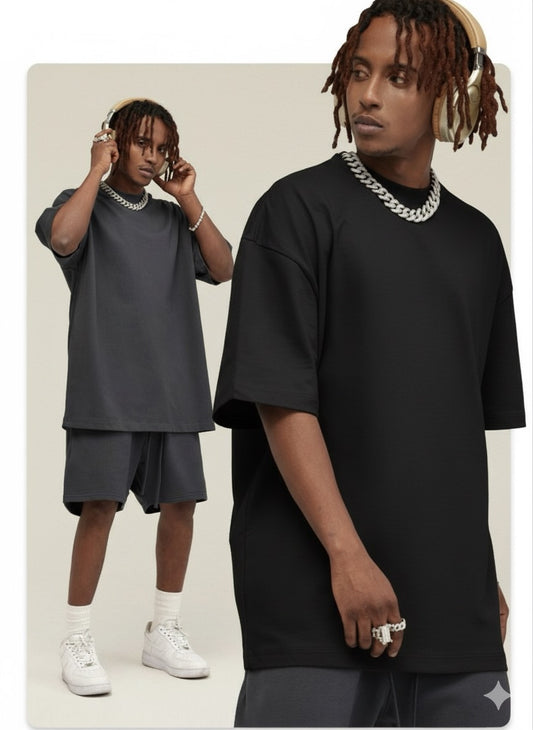 305gsm Black Tshirt & Grey Shorts 2pc Set (Heavy Cotton)