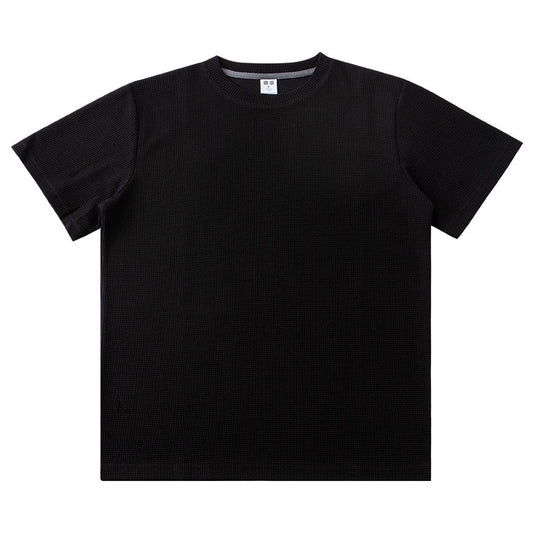 Black Waffle Cotton T-shirt