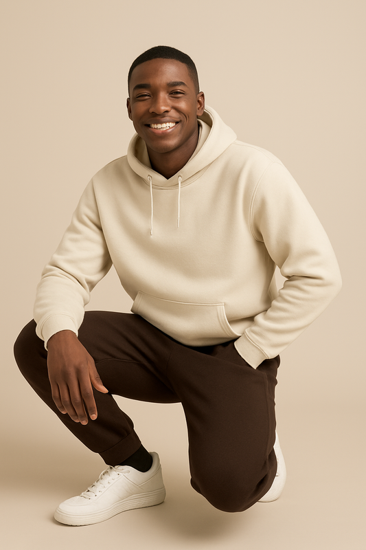 Ivory & Chocolate Hoodie & Pant Bundle (Heavy Cotton & Wool)