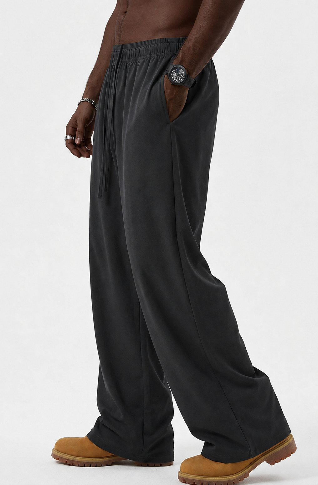 Dark Grey wide leg cotton pants (Loose Fit)