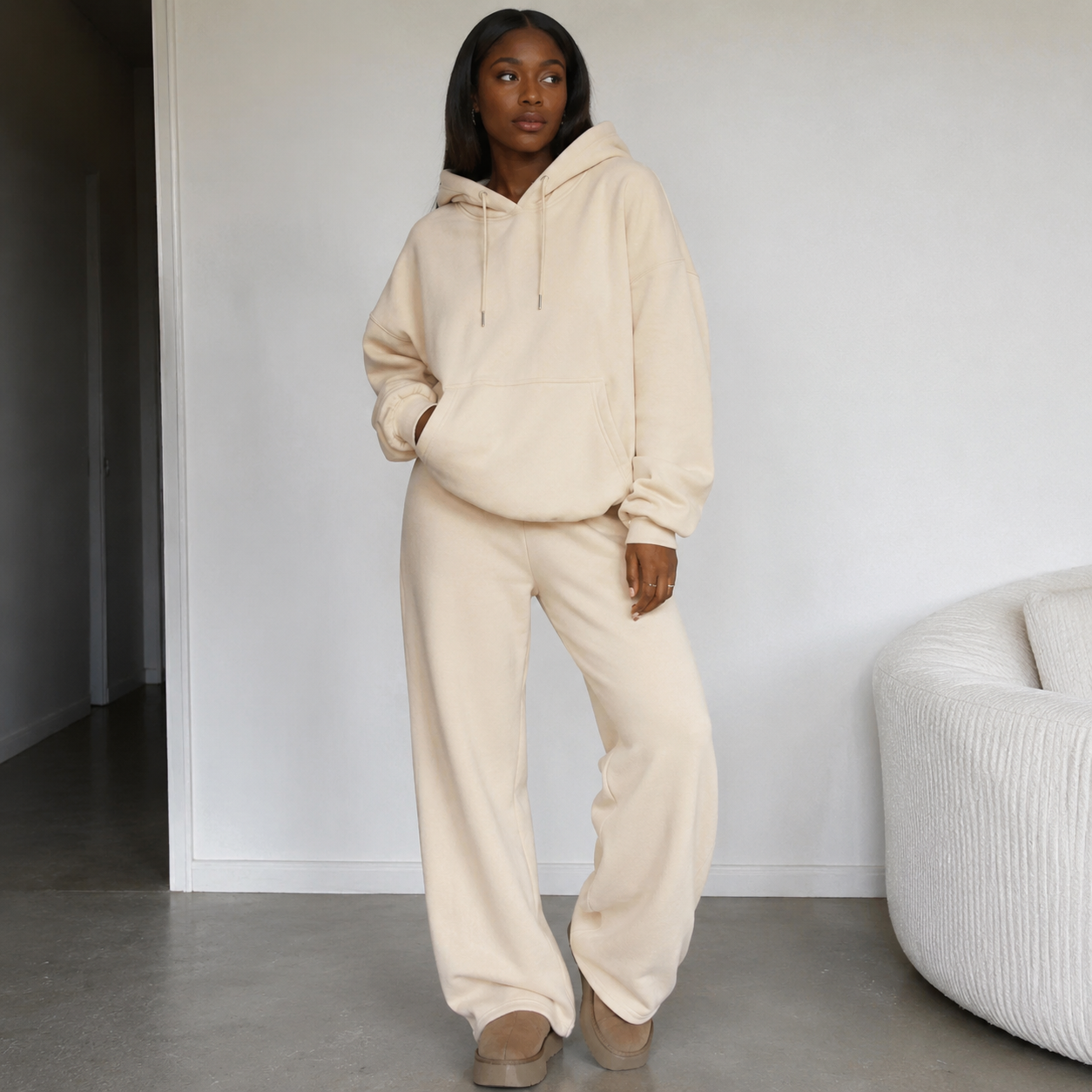 Apricot 2pc Wide-Leg Set(Polyester & Wool)