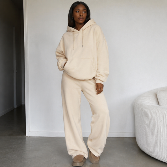 Apricot 2pc Wide-Leg Set(Polyester & Wool)