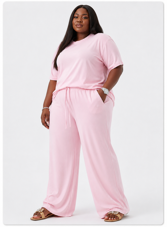Pink extra wide leg cotton pants (Loose Fit)