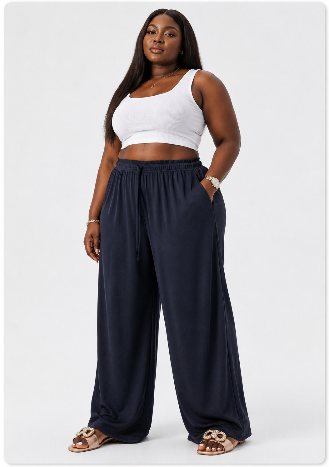 Navyblue extra wide leg cotton pants (Loose Fit)