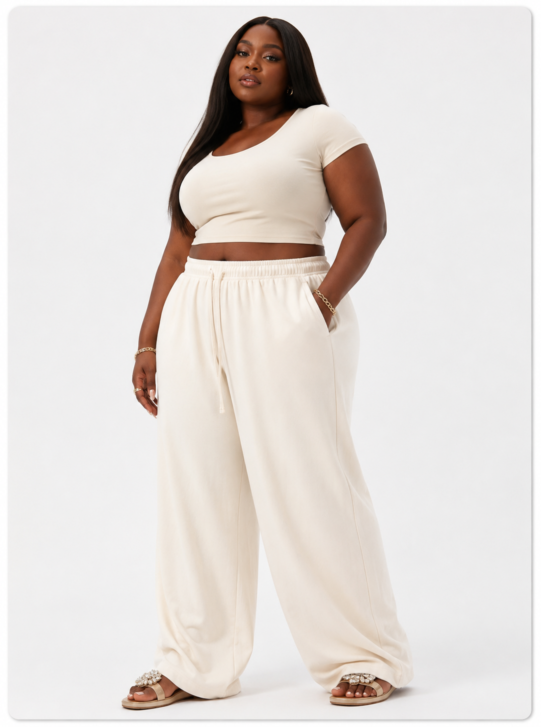 Apricot extra wide leg cotton pants (Loose Fit)