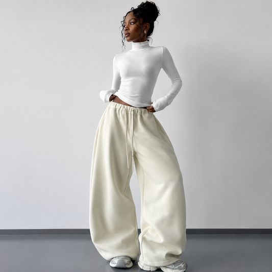 Apricot Wide-leg Cotton Sweatpant (with drawstring)