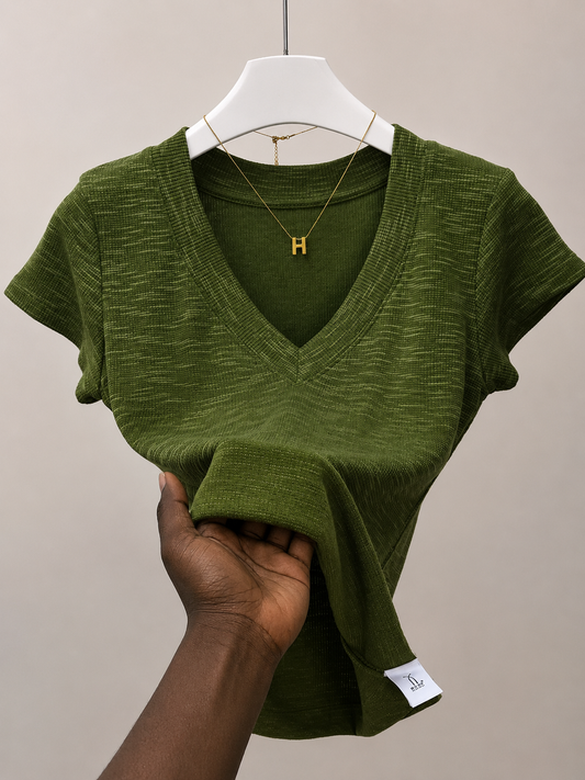 Army Green Heather V-neck T-shirt