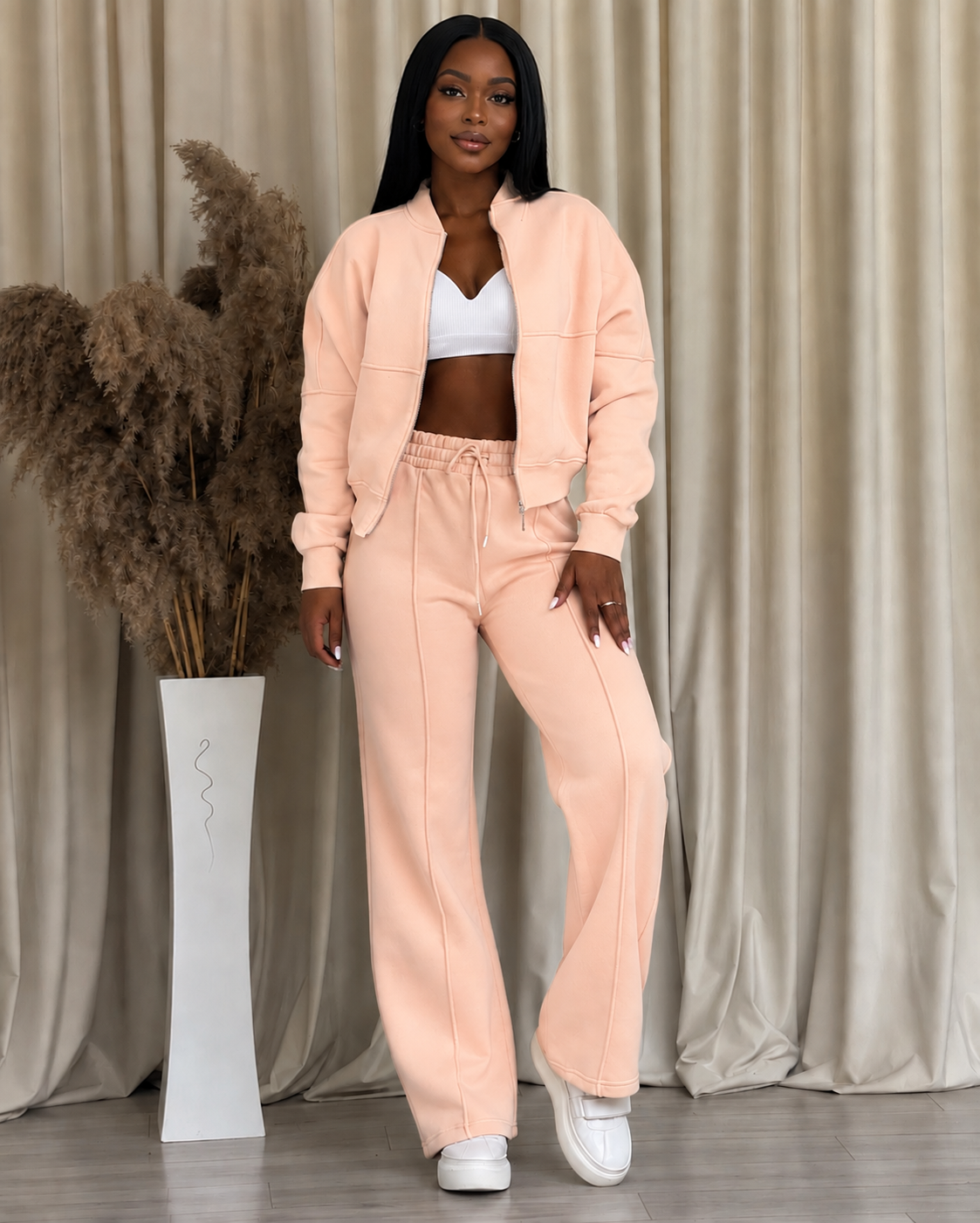 Peach 2pc Zip Set(Polyester & Wool)
