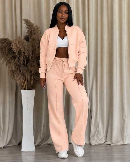 Peach 2pc Zip Set(Polyester & Wool)